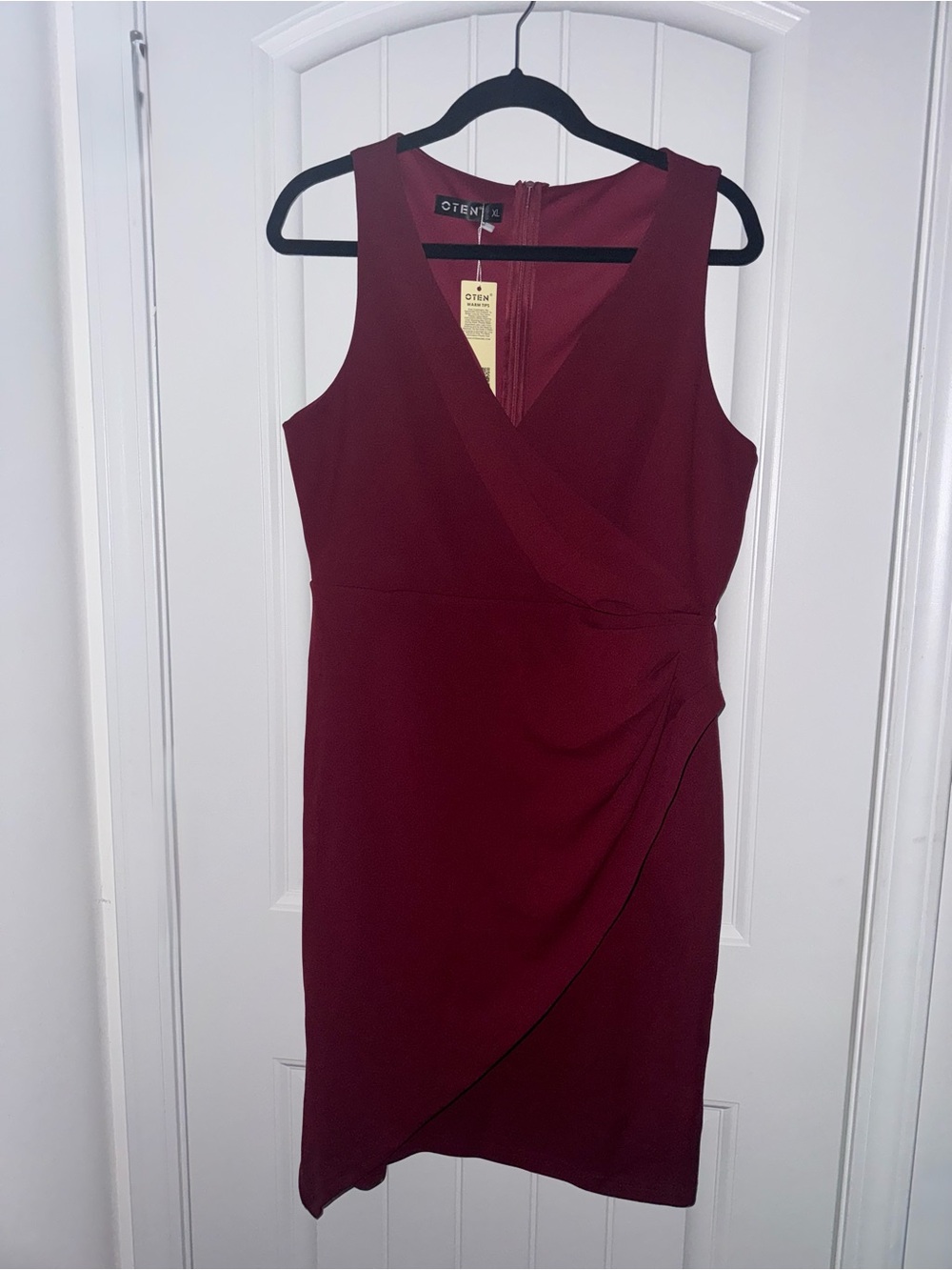 NWT OTEN Burgundy Faux Wrap Bodycon Dress XL